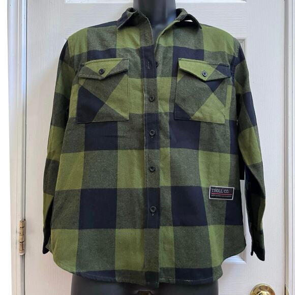 Troll Co Ada Flannel Lightweight Green Black Plaid Button Down Shirt Size Small - Picture 10 of 10
